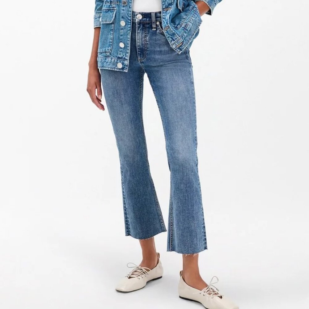 RAG & BONE PEYTON MID-RISE ANKLE BOOTCUT FLARE JEANS RAW HEM STRETCH DENIM sz 26